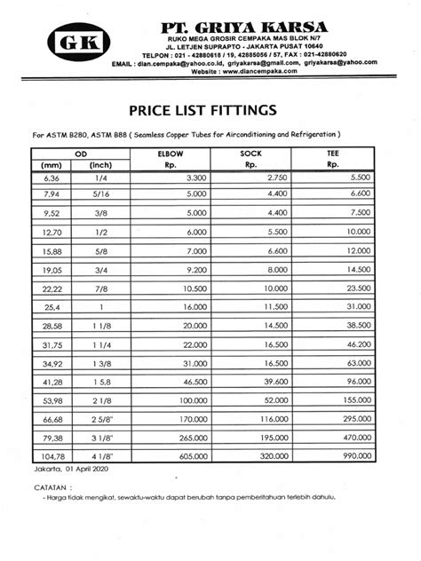 mk price list